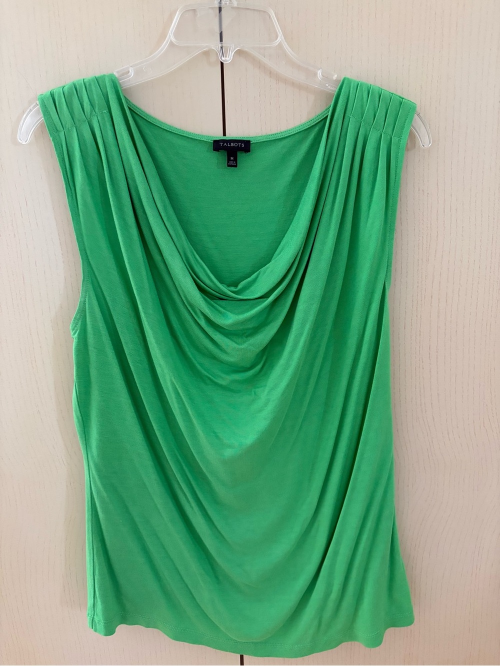 Talbots Bright Green Draped Cowl Neck Sleeveless Top  - Size Medium